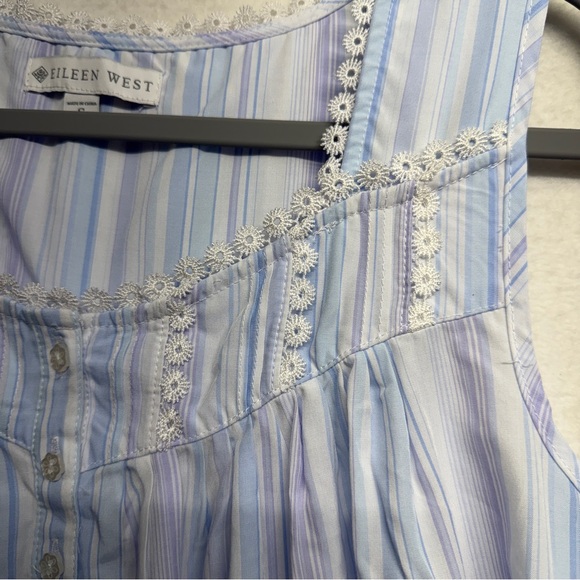 Eileen West Stripe Nightgown Blue Purple S Floral Trim - Picture 5 of 7